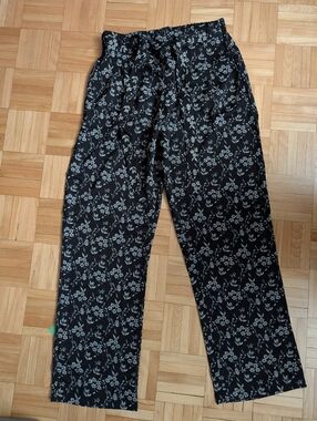Black Floral Wide-Leg Women's Pants